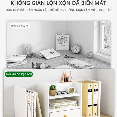 Kệ sách gỗ để bàn đa năng có hộc để đồ thương hiệu IGA - GP258