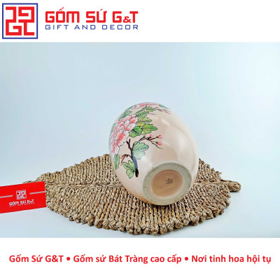 Lọ hoa dáng đèn lồng miệng nhỏ vẽ chim hoa phù dung Gốm Sứ G&T