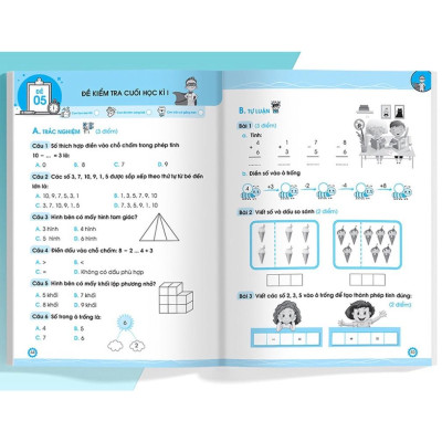Sách - Combo 2 cuốn Đề ôn luyện và tự kiểm tra Toán lớp 1 - tập 1 + 2 (MG)