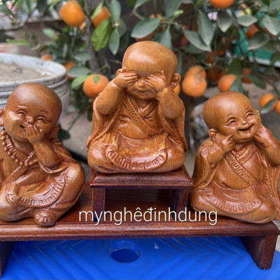 Bộ tượng tam không bằng gỗ bách xanh thơm nức kt cao 9cm
