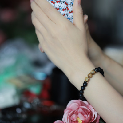 Vòng tay nữ đá Obsidian 8 ly + 6Picture Obsidian