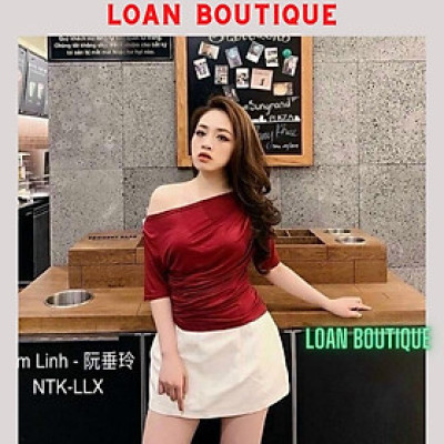 Aó thun hở vai rúm eo cộc tay chất thun lạnh mát đẹp