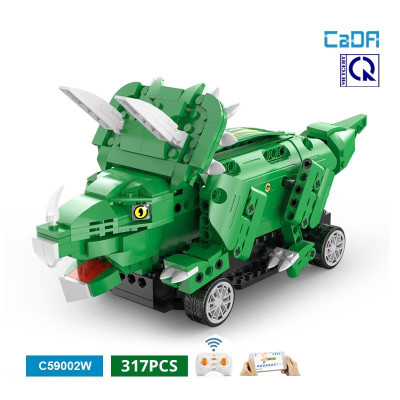 Đồ chơi lắp ráp điều khiển Robot khủng long , đồ chơi xếp hình khủng long cho bé có sừng - CADA C59002W (điều khiển pin ngoài)