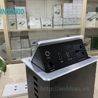 Ổ điện âm bàn làm việc, bàn văn phòng Sinoamigo STS-900T, tích hợp điện, lan, HDMI, audio, USB 5V-2.1A - Hàng chính hãng