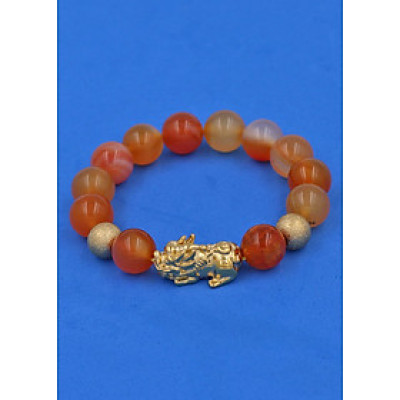 Vòng tay Mã Não Cam 12 ly - cẩn Tỳ Hưu Phong Thủy inox vàng VMNCTHHBV12 - hợp mệnh Hỏa, mệnh Thổ