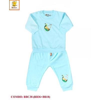 Bộ cotton màu dài bo cài nút vai BABIBOO - BBC38