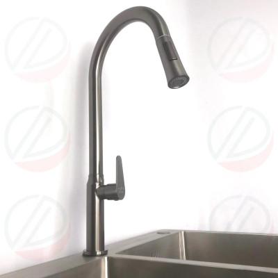 Vòi Bếp Vòi Rửa Bát Nước Lạnh Inox Phủ Nano KAZTA KZ-RCL02NR - Kiểu vòi dây rút thông minh 2 chế độ, thân vòi xoay 360