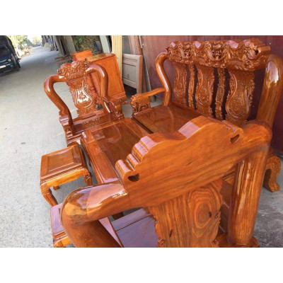 Bộ bàn ghế gỗ phòng khách trạm voi gỗ lim