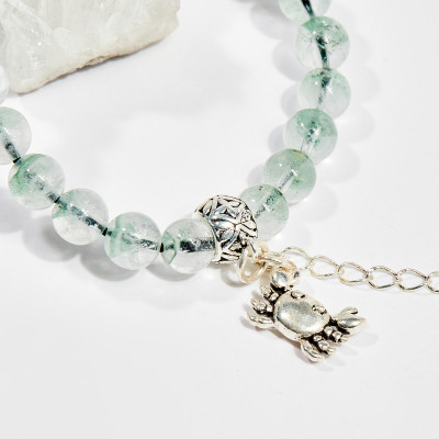 Vòng tay phong thủy nữ đá thạch anh xanh charm cua 8mm mệnh hỏa , mộc - Ngọc Quý Gemstones