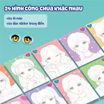 Sách - Trang Điểm Công Chúa Hàn Quốc Mina - Tô Màu Và Bóc Dán Hơn 100+ Stickers Xinh Đẹp Cho Bé Gái - Megabook