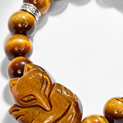 Vòng tay thạch anh mắt hổ vàng nâu phối hồ ly & hoa 5 cánh (10mm) Ngọc Quý Gemstones