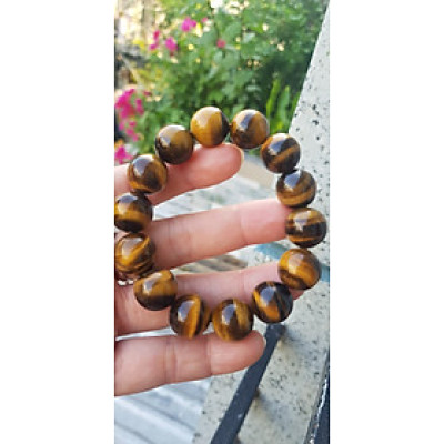 Vòng tay phong thủy Nam Đá Mắt Hổ Vàng Nâu Đậm bóng đẹp Size 4mm hay 14li gồm 14 hạt Hợp nam mệnh thổ mệnh kim ạ