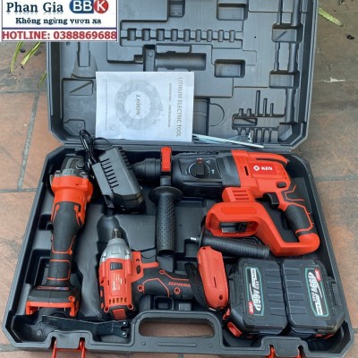 Bộ Combo 3 Trong 1 Gồm Máy Siết Bulong, Máy Mài Cầm Tay Và Máy Khoan Đục Bê Tông Dùng Pin 199V, 2 Pin 15 Cell (Bảo Hành 1 Năm)