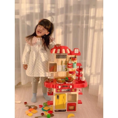 Đồ Chơi Nấu Ăn Cho Bé 48 Chi Tiết Có Tạo Khói, Đồ Chơi Nhà Bếp Nhà Bếp Cỡ Lớn Cho Bé Từ 2-6 Tuổi-Màu Hồng