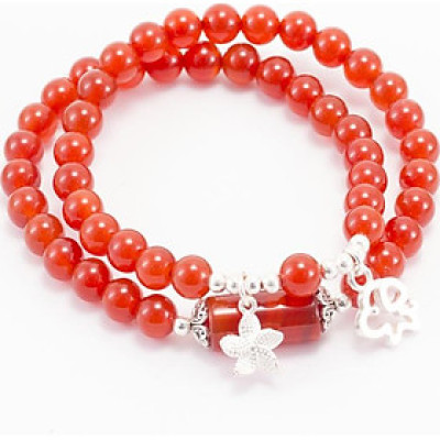 Vòng 2 Line Đá Mã Não Đỏ Phối Charm Bạc (6mm) Ngọc Quý Gemstones