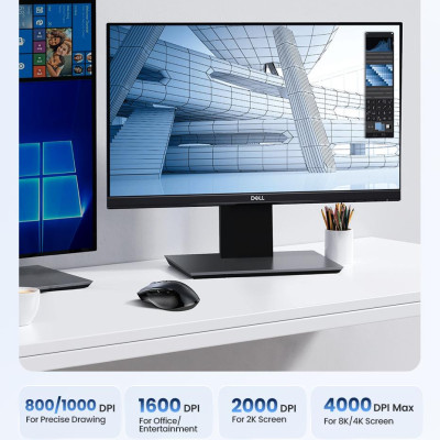 Ugreen UG15508MU006TK 4000DPI 6 nút điều chỉnh kiểu dáng Công thái học Màu Xanh Chuột bluetooth + 2.4ghz không dây Không kèm Pin AA - HÀNG CHÍNH HÃNG