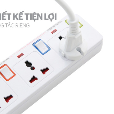 Ổ cắm điện Sunhouse SHE-OC2-5RD, Công suất 2500W, Dây dài 4,5m, Công tắc riêng biệt cho từng ổ, Bảo hành 12 tháng