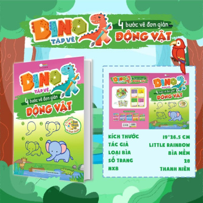 Sách - Dino Tập Vẽ - 4 Bước Vẽ Đơn Giản Động Vật - Megabook