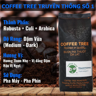 Cà Phê Nguyên Chất - Hạt - Truyền Thống Số 1 - Buôn Mê Thuột - 1Kg - Hương Thơm Nhẹ, Vị đắng Đậm, Hậu Vị Ngọt