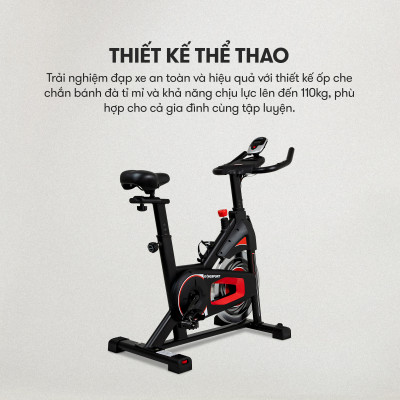 Xe đạp tập KINGSPORT Stronger E-09 bánh đà 6kg, kháng lực từ tính êm ái, tích hợp đồng hồ đo lường chỉ số, cân nặng phù hợp từ 80-85kg