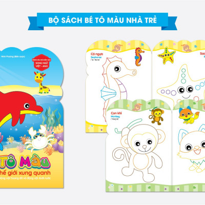 Bộ Sách Bé Tô Màu Nhà Trẻ Dành Cho Trẻ Mầm Non Song Ngữ Việt Anh (Bộ 8 cuốn) - Tặng kèm bộ bút sáp 10 màu - Shop sách online Bùi Thị Anh