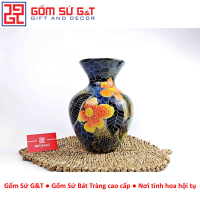 Lọ hoa Mosaic miệng loe khắc hoa hướng dương