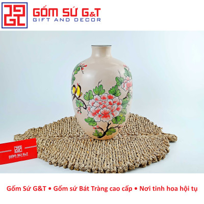 Lọ hoa dáng đèn lồng miệng nhỏ vẽ chim hoa phù dung Gốm Sứ G&T