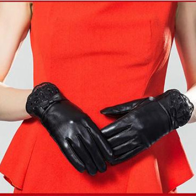 Bao tay nữ YAOYAO BHY5122 Găng tay nữ da cừu phối ren, nữ tính, găng tay cảm ứng. Hàng chính hãng