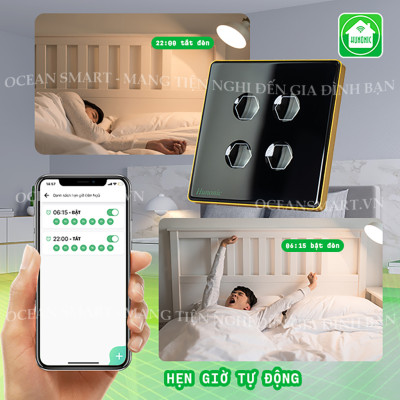 Công Tắc Cảm Ứng Thông Minh Bluetooth Mesh Hunonic Premium, Công Tắc Điều Khiển Từ Xa Qua Điện Thoại Hình Vuông - HNPREVD