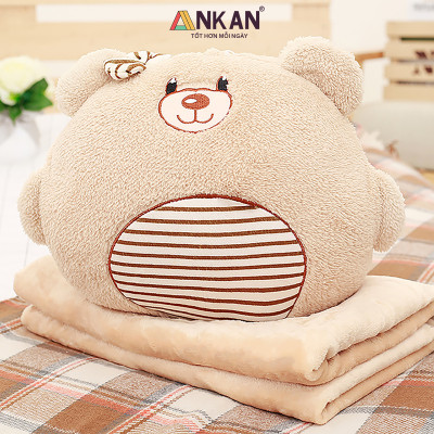 Bộ Chăn Gối Văn Phòng 3 Trong 1 Kiểu Gấu Nâu Độc Đáo Dùng Để Ngủ Trưa Tại Văn Phòng, Tựa Lưng Và Gấu Bông Dùng Để Trang Trí