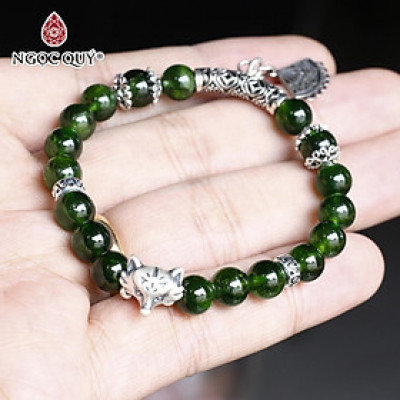 Vòng tay đá diopsie phối hồ ly bạc mệnh hỏa, mộc - Ngọc Quý Gemstones