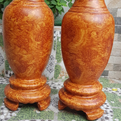 Cặp Bình Gỗ nu gõ hay gõ vẽ nu cao tròn đều đẹp cao 60cm x đk 20cm ý nghĩa bình an , phú quý Anh Chị trưng phòng khách nhà, công ty, bàn thờ thần tài to đẹp ạ