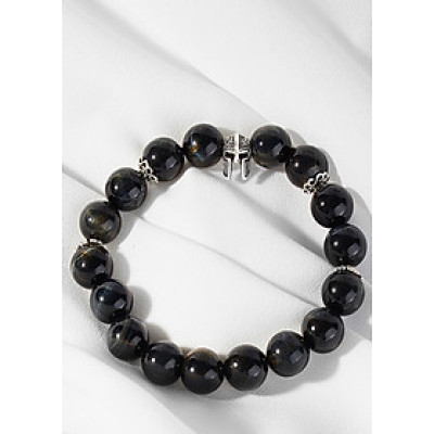 Vòng thạch anh mắt hổ xanh đen phối charm mũ giáp bạc Ngọc Quý Gemstones