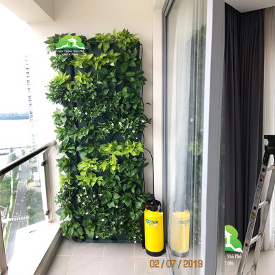 Chậu Trang Trí Cây Ban Công Đứng Vertical nhập khẩu Minigarden Bồ Đào Nha KÈM giải pháp Tưới Nhỏ Giọt Bán tự động dù ban công KHÔNG có vòi cấp nước (gồm 8 tầng Module + 1 Tray nước + Bộ tưới)