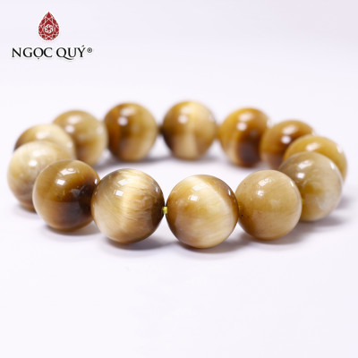 Vòng tay trơn đá thạch mắt hổ vàng tâm size hạt 16mm mệnh thổ , kim - Ngọc Quý Gemstones