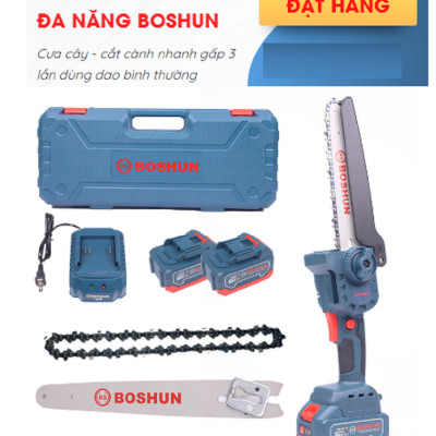 Máy Cưa Xích Dùng Pin BOSHUN - Pin 21v, Lưỡi Cắt Sắc Bén, Không Chổi Than, Chân Pin Phổ Thông, Bảo Hành 6 Tháng BS-CS08