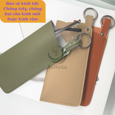 Túi Đựng Kính Da Cao Cấp Kiêm Móc Khóa -Bao Kính Mini Da PU Kèm Vòng Treo -Ví Đựng Kính Thời Trang Mini Đa Năng