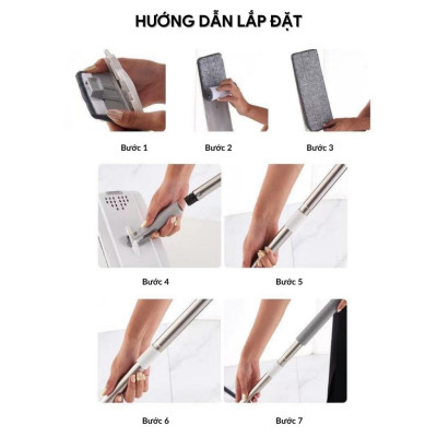Cây lau nhà tự vắt, Chổi lau nhà thông minh, cây lau kèm 8 bông lau thay thế, Cây lau nhà MOP - Hàng nhập khẩu