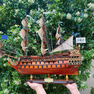 Thuyền gỗ Soleil Royal, mô hình thuyền gỗ phong thủy gỗ tràm nhiều kích thước, hàng thủ công chính hãng