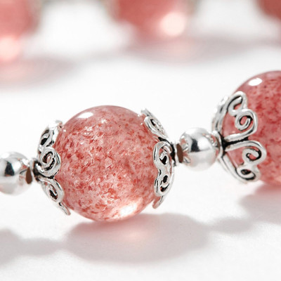 Vòng 2 line đá thạch anh dâu phối charm bạc mệnh hỏa, thổ - Ngọc Quý Gemstones