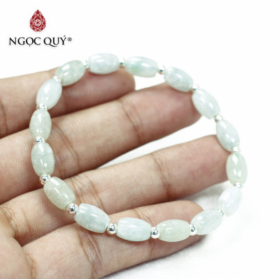 Vòng lu thống cẩm thạch A phối bi bạc hạt 8.5x6mm mệnh hỏa , mộc - Ngọc Quý Gemstones
