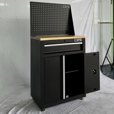 Tủ dụng cụ CSPS 61cm - 01 hộc kéo màu đen chân tăng chỉnh ván gỗ vách lưới (tay cầm trắng)