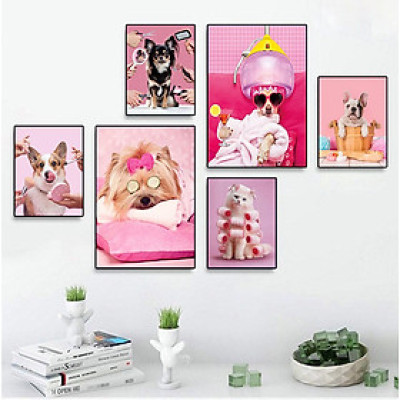 Tranh treo tường thú cưng - tranh treo tường tiệm thú ý-tranh treo tường cho bé THD118 - tặng kèm đinh 3 chân