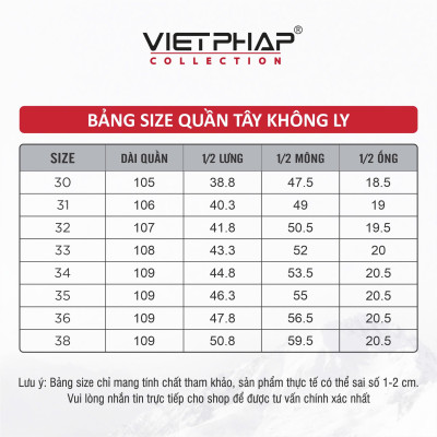 Quần Tây Nam VIỆT PHÁP Form Classic Không Ly Chất liệu Cao Cấp Chống Nhăn, Độ Bền Cao 33009