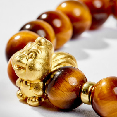 Vòng Tay Phong Thủy Đá Mắt Hổ Vàng Nâu Phối Charm Tuổi Dậu Bạc Mạ Vàng 24K (8mm) Mệnh Thổ, Kim Ngọc Quý Gemstones