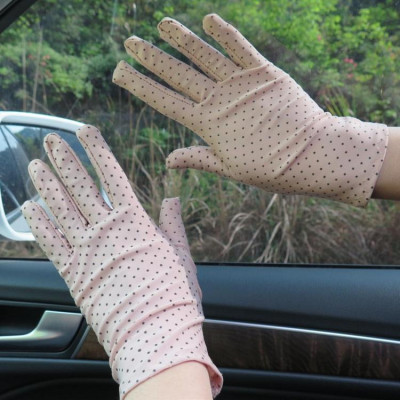 Găng tay chống nắng nữ ngắn chấm bi thật tay co giãn tốt- gang tay chong nang nu cham bi thoi trang