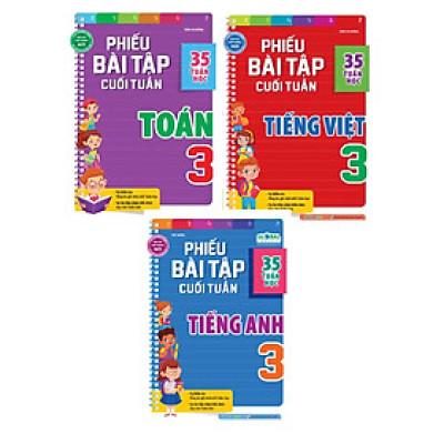 Combo Phiếu Bài Tập Cuối Tuần Toán + Tiếng Việt + Tiếng Anh Lớp 3 (35 Tuần Học) (Bộ 3 Cuốn) _MEGA	