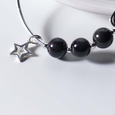 Vòng tay đá Obsidian phối charm trăng sao mệnh thủy, mộc - Ngọc Quý Gemstones