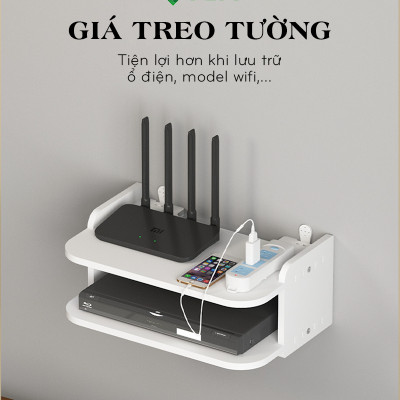 Kệ Wifi Treo Tường 2 Tầng Không Cần Khoan Để Đầu Thu Kỹ Thuật Số, Remote, Điện Thoại - IG407