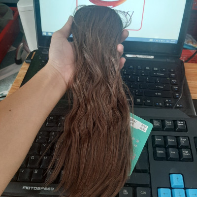 Tóc giả nữ cột buộcđuôi gà kiểu xoăn dài 30 cm, tóc tơ nhân tạo cao cấp, màu nâu sáng 